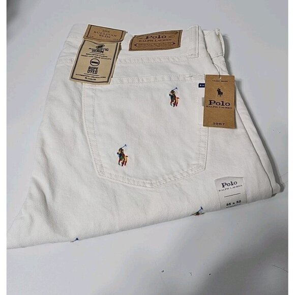 Polo Ralph Lauren 35x32 White The Sullivan Slim All Over Pony Denim Jeans NWT